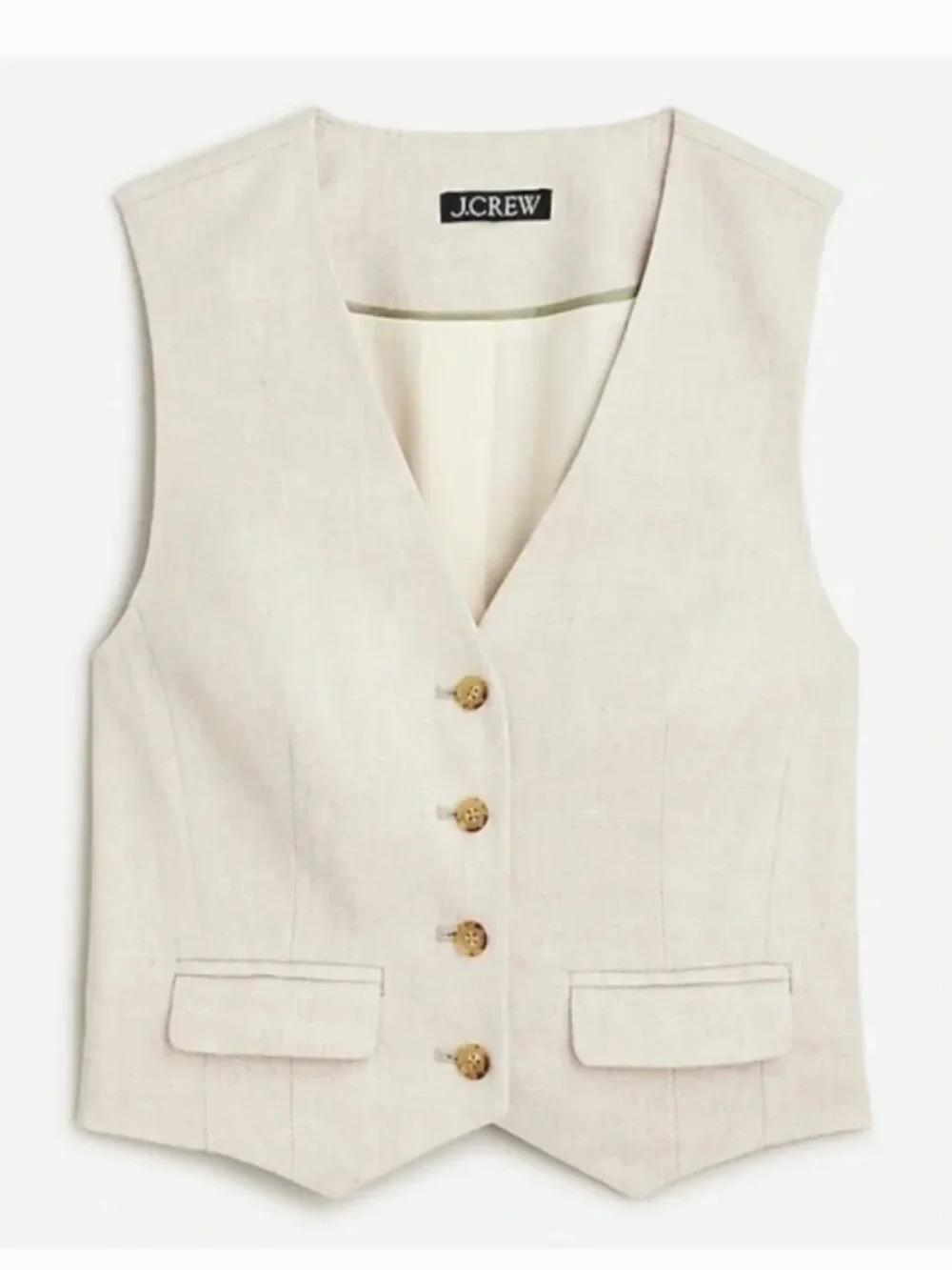 J Crew Stretch Linen Blend Classic Vest, Size 18, Flax/Ivory, NwoT